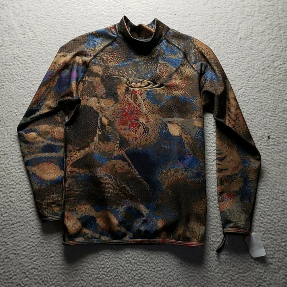Riffe Camo Rash Guard Shirt Large Brown Blue Long Sleeve Spearfishing Dive Top